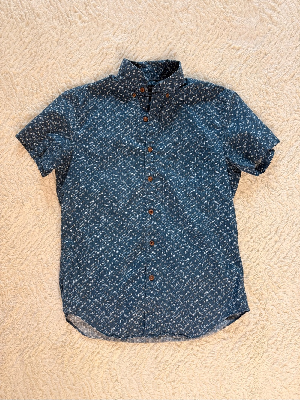 J. Crew Navy Short-Sleeve Button-Down with White Rose Print